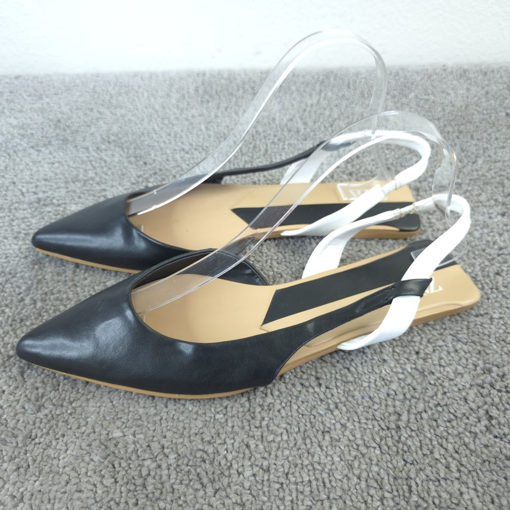 Zara Black White Colorblock Slingback Pointy Toe Flat Womens 38 EU 7.5 Shoes